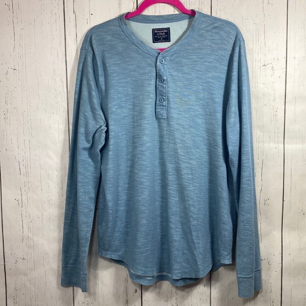 Abercrombie & Fitch Blue Long Sleeve Henley Shirt Casual Minimal Softcore